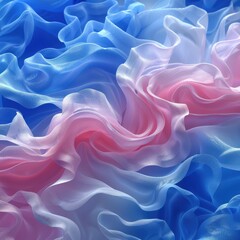 An abstract composition of blue and pink swirling forms