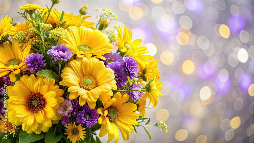 Sticker A beautiful bouquet of yellow and purple flowers, flowers, bouquet, yellow, purple, mix, arrangement, vibrant, colorful, spring