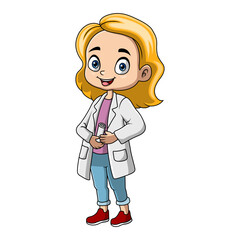 Cute girl cartoon wearing costume scientist