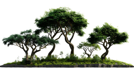 green trees forest group isolated on transparent background.generative ai