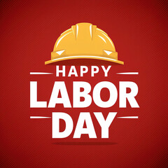 Happy Labor Day Bold Red Greeting with Construction Helmet, Celebrating Workers