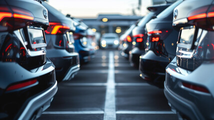 cars parked in the parking lot, used car for rental services or cars sale business background 