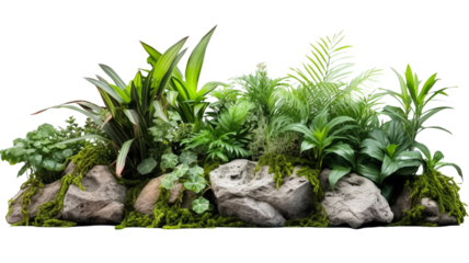 Tropical plants and rocks composition design isolated on a transparent background.

