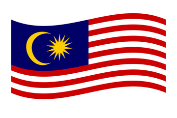 Vector illustration of wavy Malaysia flag on transparent background