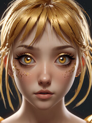 portrait of a blonde girl with golden eyes