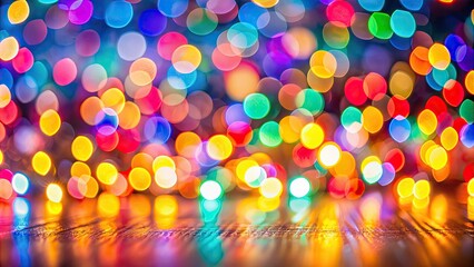 Bokeh blur background of colorful lights , abstract, defocused, backdrop, vivid, vibrant, glowing, festive
