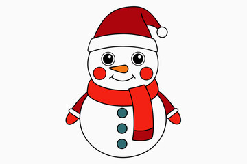 Happy New Year Merry Christmas Cute Animal Cartoon Character - Kids Funny Snowman in Santa Hat Vector Illustration