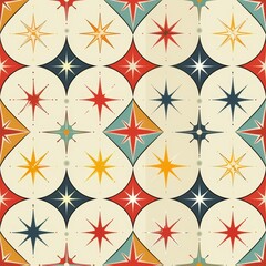 Retro Geometric Starburst Pattern in Pastel Colors