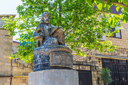 Derbent, Russia - May 11, 2024: Monument to Mirza Muhammad Tagi Gumri - Azerbaijani poet and mystic of the 19th century. One of the famous representatives of Azerbaijani literature.