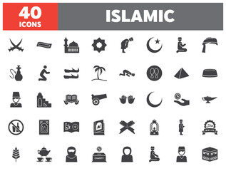 Set of 40 line icons islamic. Outline icon collection. Editable stroke. Vector illustration.