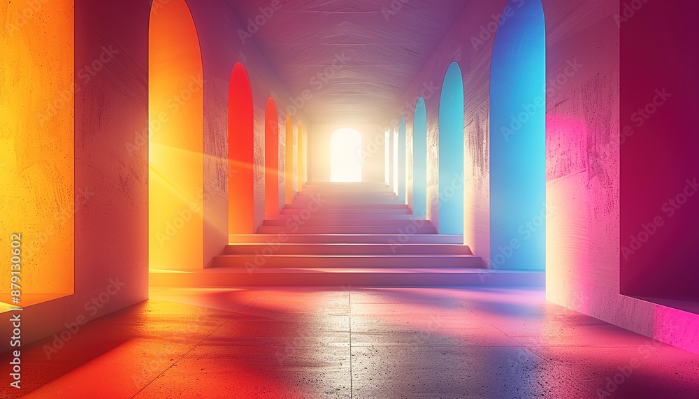 Sticker red corridor with columns