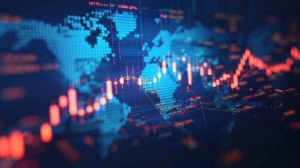 Fototapeta premium Stock market investment trading candlestick chart with world map background