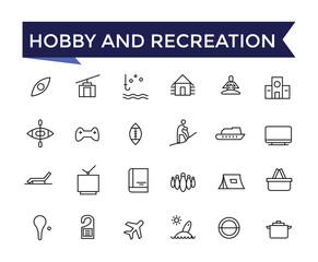 Hobby and Recreation Linear Signed Icon set with editable stroke collection for web and ui. Line icons pack. Vector illustration.