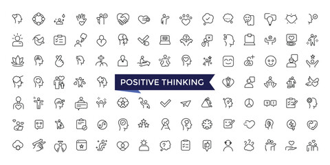 Positive Thinking Line Icons set with editable stroke collection for web and ui. Line icons pack. Vector illustration.