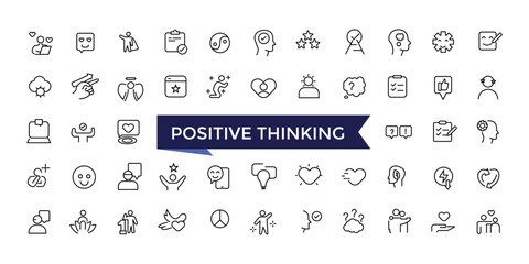 Positive Thinking Line Icons set with editable stroke collection for web and ui. Line icons pack. Vector illustration.