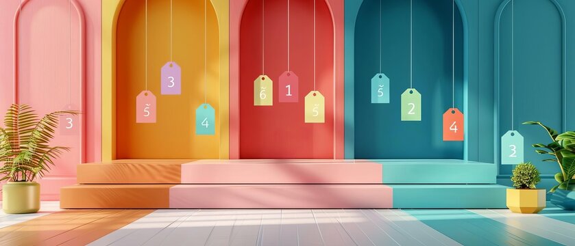 Dynamic price tags flat design front view theme retail 3D render Split-complementary color scheme