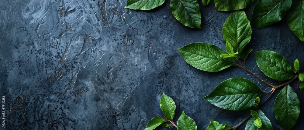 Canvas Prints green leaves on blue textured background