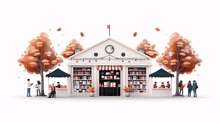 Vibrant Literary Festival: Book Stalls and Readers Flat Design Illustration Bringing Stories to Life
