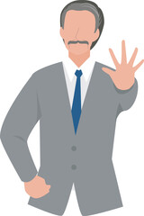 手を前に出してストップをかける経営者の男性