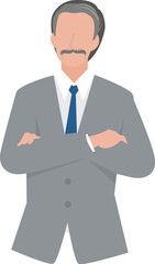 両手を組んで偉そうにする経営者の男性