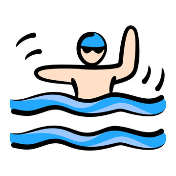 swimmer in blue water, raising arm clip art preview