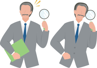 虫眼鏡で覗く経営者の男性