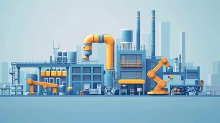 Obraz premium Operations manufacturing process flat design side view industrial theme 3D render Complementary Color Scheme