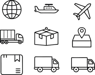 set of logistic icon illustration. delivery, transportation, shipping, business, cargo, industry, logistic