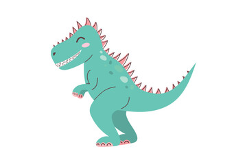 Cute Green Tyrannosaurus. Dinosaur Kids Style. Cute character. Flat vector illustration for children