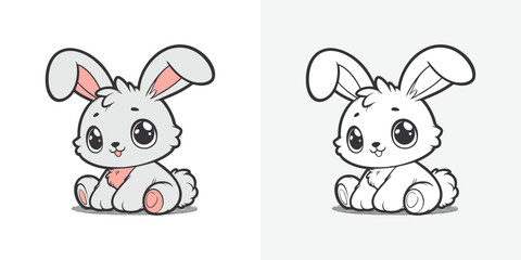 Smiling Fluffy Bunny with Carrot Kids coloring pages collection spring holiday concept horizontal vector illustration