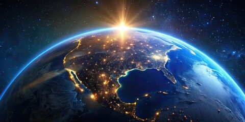 Obraz premium Beautiful image of planet Earth from space with glowing lights of cities at night, Earth, planet, space, globe, city lights
