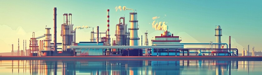 Fototapeta premium Refining crude oil flat design front view energy theme animation Split-complementary color scheme
