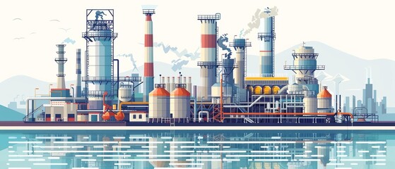Obraz premium Refining oil refinery flat design front view energy theme water color Complementary Color Scheme