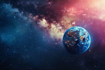 Planet Earth in the Vast Universe Surrounded by Stars and Galaxies