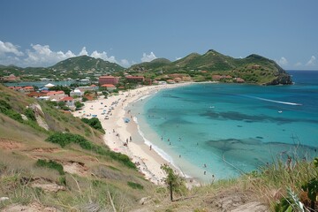 Aerial View of a Sandy Beach on a Sunny Day in Sint Maarten