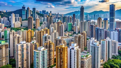 Busy cityscape with high density of residential buildings in Hong Kong, Hong Kong, urban, city, apartments