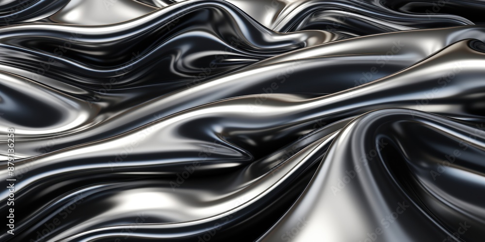 Aufkleber sleek black fabric with smooth, flowing waves creating a glossy and elegant texture.
