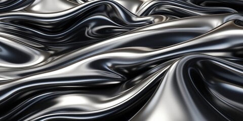 Sleek black fabric with smooth, flowing waves creating a glossy and elegant texture.