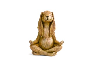 figurine of a meditating abbit made of wood isolated on white 
