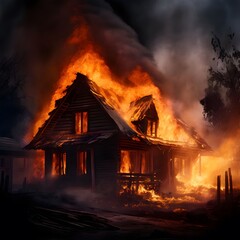 Obraz premium fire in the house, burning house 