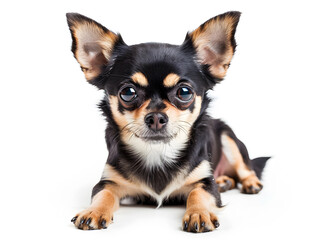 Obraz premium Two adorable chihuahua puppies, one brown, sit playfully on a crisp white background