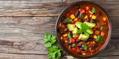 Speedy black bean soup topped with avocado and cilantro. Concept Black Bean Soup, Avocado, Cilantro, Quick Recipe, Healthy Meal