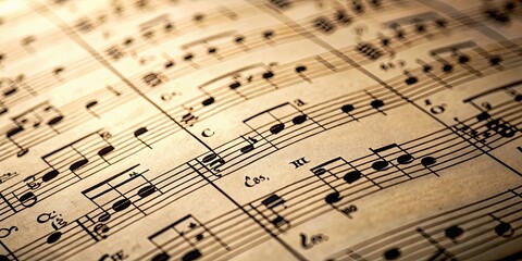 Obraz premium A close-up of musical notes on a staff paper, music, melody, composition, sheet music, staff, notation, rhythm