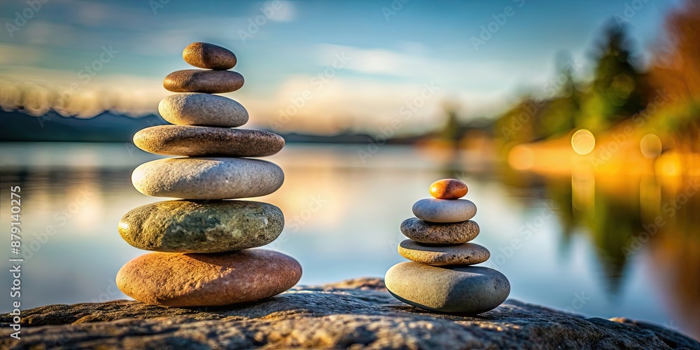 Sticker Balanced rocks stacked on top of each other , zen, harmony, nature, meditation, peaceful, equilibrium, stability