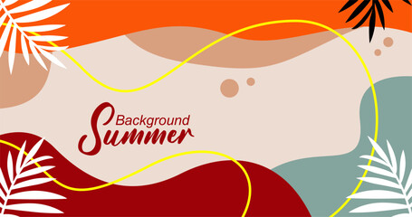 Obraz premium Summer background with tropical leaves. Vector illustration in trendy flat style.