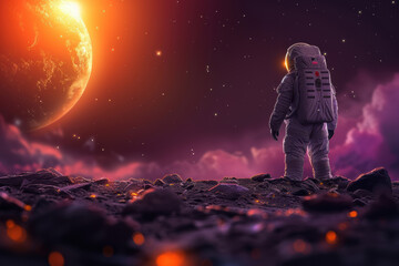 Obraz premium Solitary Astronaut on Lunar Surface