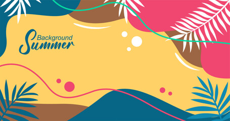 Summer background with tropical leaves. Vector illustration in trendy flat style.