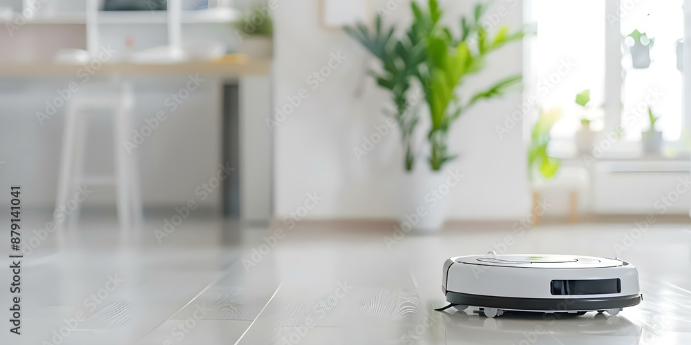 Poster automating household chores for convenience and efficiency. concept smart devices, time-saving tools