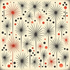 Vintage Geometric Pattern With Black and Red Stars