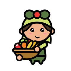
female farmer carrying fruit basket